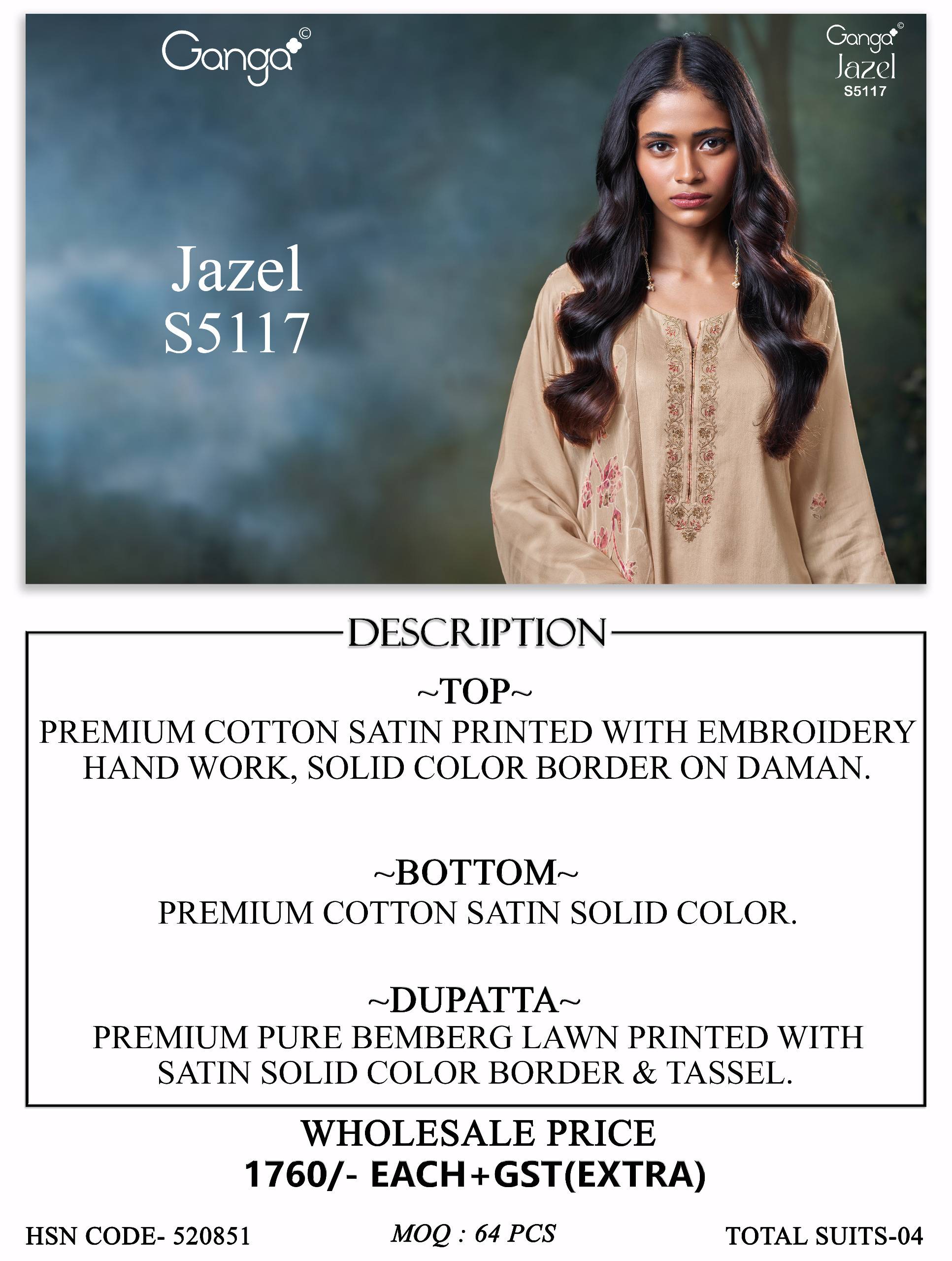 JAZEL 5117 SERIES By GANGA FASHION Stylish Beautiful Colourful COTTON SATIN Dresses At Wholesale Price